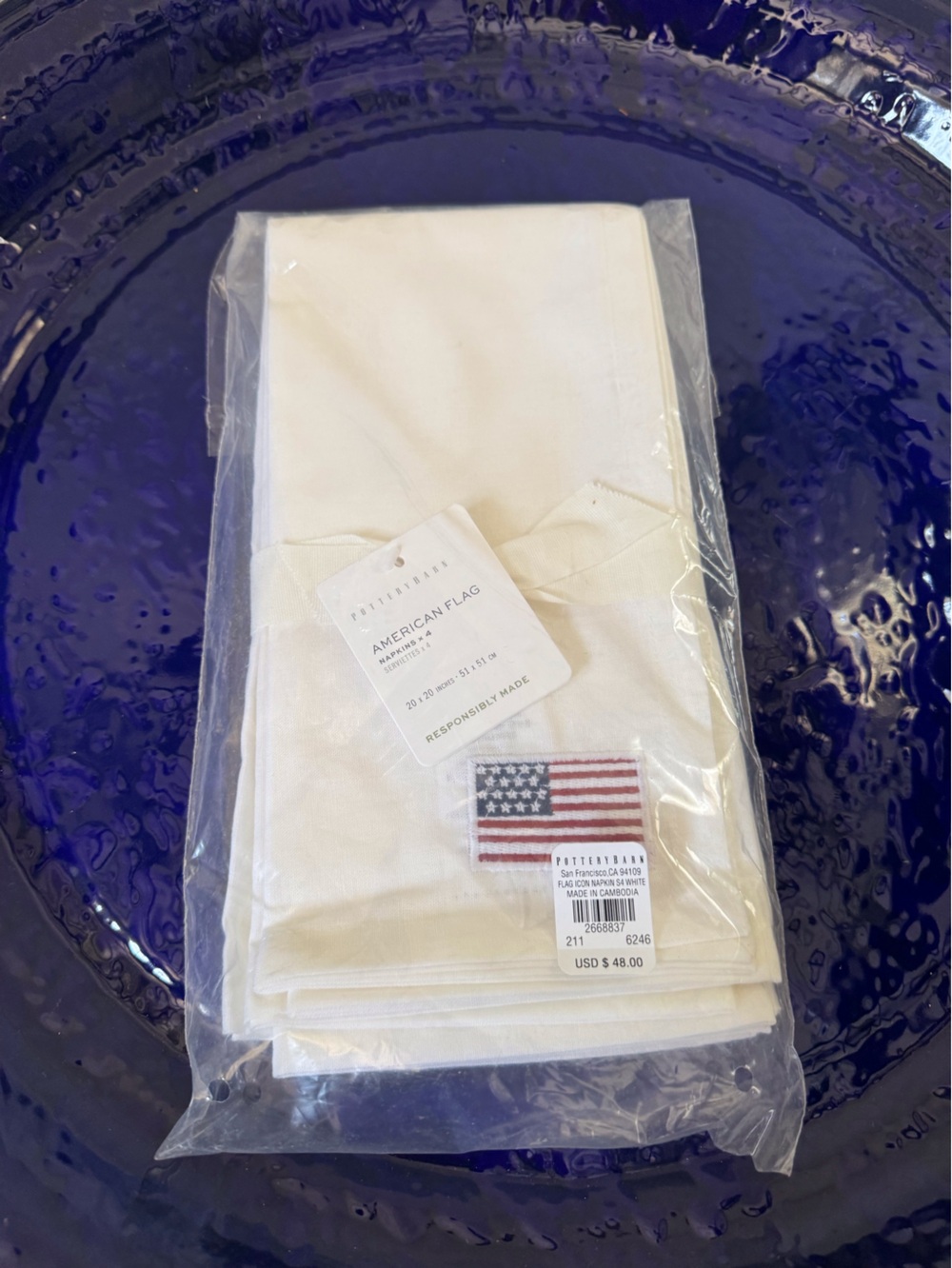 Patriotic American Flag  cotton/linen Napkins - White with Flag Detail